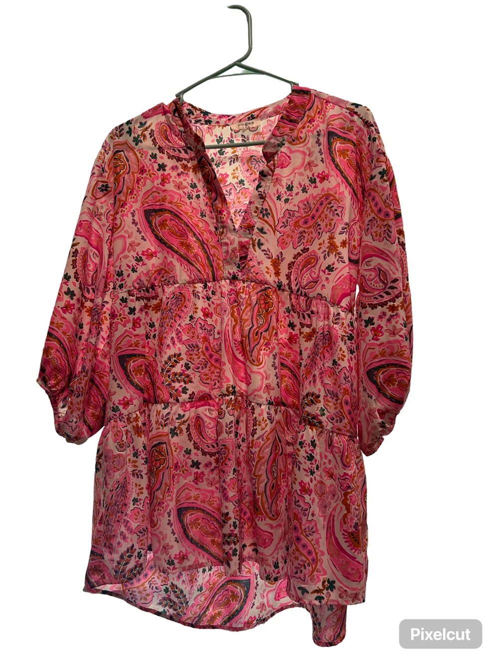 Umgee Pink Paisley Tiered Tunic Blouse